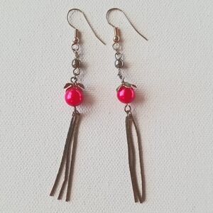 Vintage Sterling Silver Tassel Red Beaded Earrings